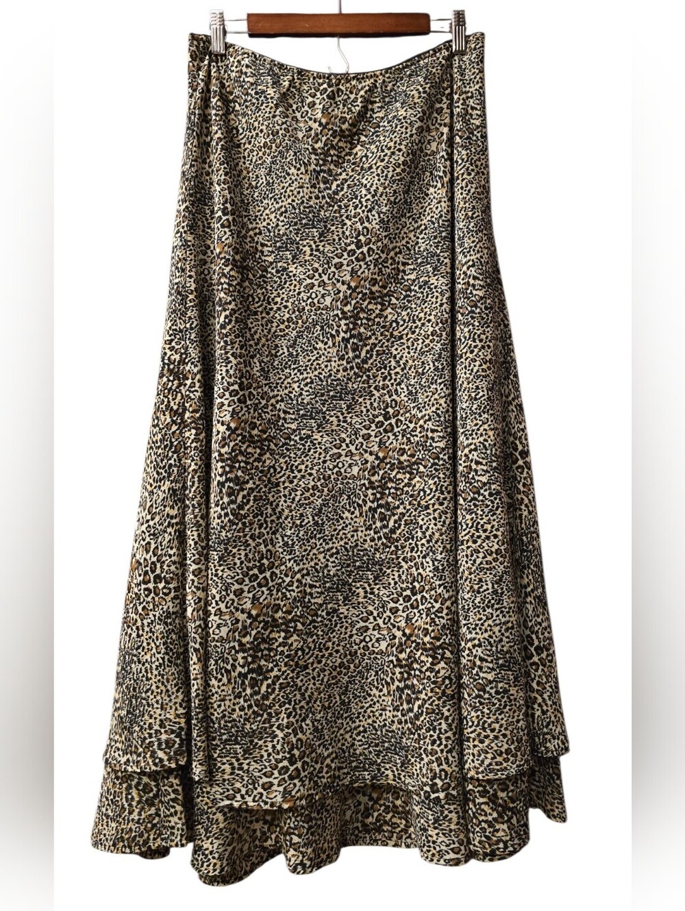 Style & Co. Leopard Print Maxi Skirt Y2K Boho Midi Slouchy Tiered 12